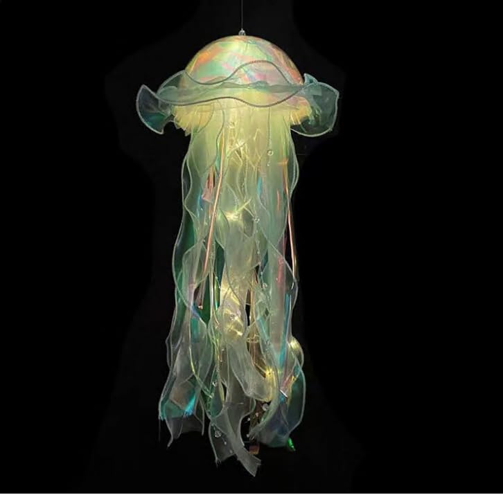 Yelschwa Jellyfish Light, Hanging Jellyfish Lamp, Creative Glowing Jelly Fish Night Light, Jelly Fish Lanterns, Jellyfish Garden Light for Ocean Theme Party Yard Landscape Garden Ornament (Green)