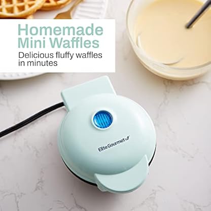 Elite Gourmet EWM015M Mini-Waffeleisen, elektrisch, mit Antihaftbeschichtung, Belgische Waffeln, kompaktes Design, Rösti, Keto, Snacks, Sandwiches, Eier, leicht zu reinigen, mintgrün – Bild 6