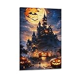 OKNGB Gruseliges Halloween-Poster, Kürbis-Schloss, Hexen-Poster, dekoratives Gemälde, Leinwand, Wandposter und Kunstdruck, moderne Familienschlafzimmer-Dekoration, Poster, 40 x 60 cm