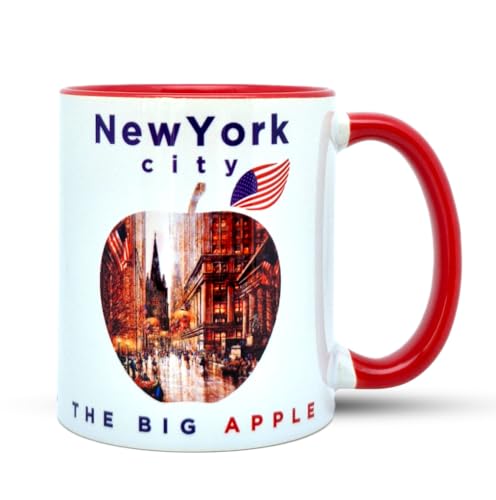 DESSAPT Arts - Mug New-York - La Grosse Pomme NY/The Big Apple New York City - Mug Céramique 325 ml - Tasse-Cadeau Unique - Blanc et Rouge