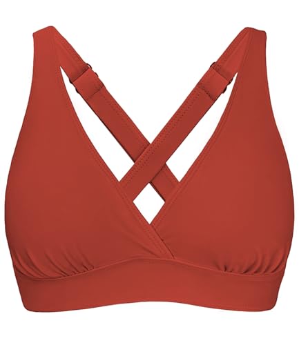 Image of Women's Sporty Adjustable Wide Straps Bikini Top Large Bust Criss Cross Back Supportive Swimsuit Tops Only