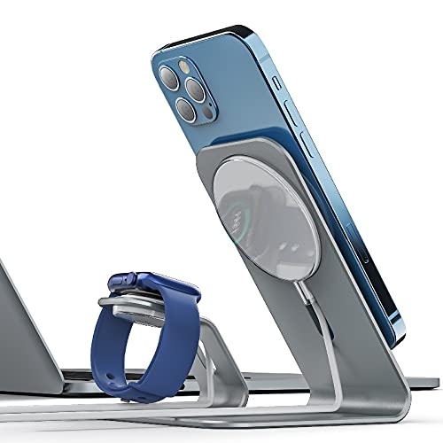 SOOPII 2in1 Watch & Mobile Charger Stand Cell Phone Charger Stand with Watch Stand, Aluminum Silicone Stand for MagSoo Charger Watch Mobile Stand for Desk P32