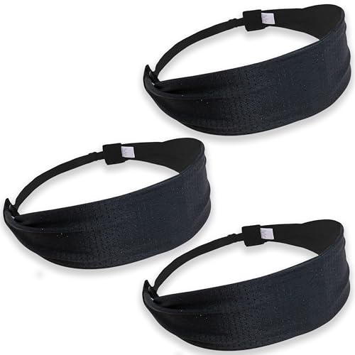 FROG SAC Sport Headbands for Girls, Adjustable No Slip Sweat Wicking Athletic Hair Bands for Women, Stretch Elastic Workout Headband with Velvet Grip for Yoga Running Exercise Gym (Black)