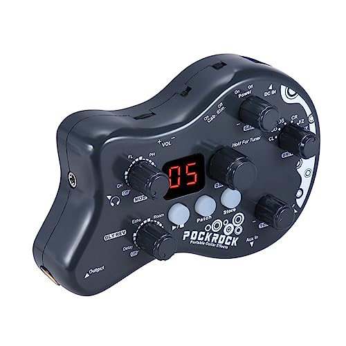 HUIOP Guitarra Portátil PockRock Multi-efeitos Processador Pedal de Efeito 15 Tipos de Efeito 40 Ritmos de Bateria Função de Afinação com Adaptador de Energia,pedal multi efeitos