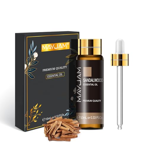 MAYJAM Sandalwood Essential Oil 10ML - Pure, Undiluted - Premium Quality Essential Oils with Glass Dropper - for Diffuser and DIY Candle Making