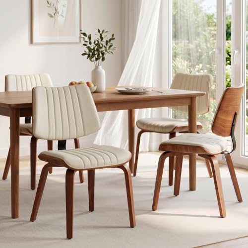 Image of Dining Chairs Set of 4, Mid Century Modern Dining Walnut Chairs,Beige