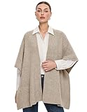 PULI Womens Luxury Beige Open Front Shawl Wraps Casual Chunky Warm Capes Ribbed Knit Poncho for Travel Sweater Fall Winter