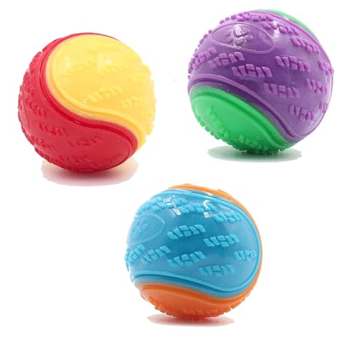 Irunfast 3Pcs Squeaky Dog Ball Dog Toys Teeth Cleaning Puppy Chew Toys Pet Training Ball Dog Interactive Dog Ball for Teeth Cleaning & Training Fun for Dogs