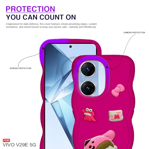 Image of AESTMO Back Case Cover for Vivo V29E 5G | 3D Cute Fun Cartoon Characters | Anti Slip Grip Cute Wave Curly Frame Shape | Full Body Protection Back Cover for Vivo V29E 5G (Pink)