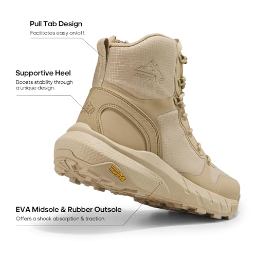 NORTIV 8 Men's Military Tactical Boot Lightweight Comfortable Boots for Work All Day Side Zipper Motorcycle Combat Hiking Boots Metrostrike(8-9 Inches),Size 11,Sand