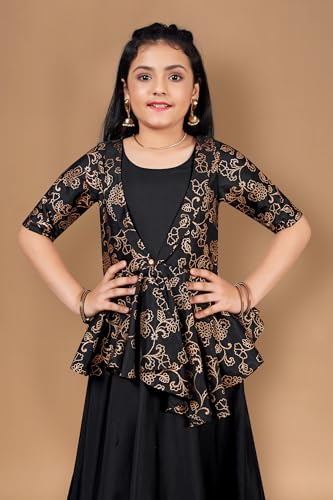 Image of Fashion Dream Girls Silk Blend Floral Printed Dress|Fancy Western Party Gown|Kids Ethnic Dress