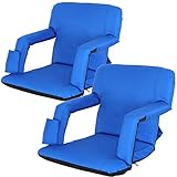 Nova Microdermabrasion Portable Stadium Seat Chair Reclining Seat for Bench Bleachers W/Padded Cushion Shoulder Straps - 6 Reclining Positions - Water Resistant (Blue 2pcs)