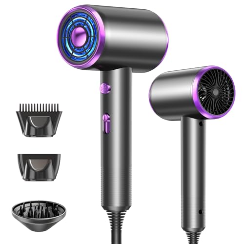 Asciugacapelli a Professionale Ioni Negativi, Hair Dryer, 2200W 60000 RPM, 3 Livelli Aria Fredda/Calda, Riscaldamento Rapido, Temperatura Costante, Silenzioso con Distributore di Calore e Ugello