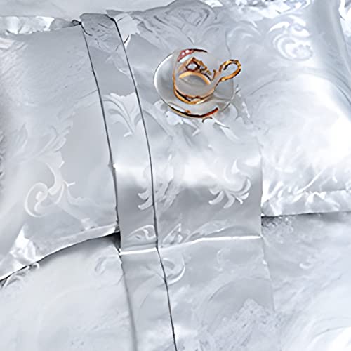 Tinharthy Luxury Duvet Cover Set Paisley Soft Duvet Covers With Pillow Shams 3 Piece Quilt Cover Satin Bedding Set,Silver,Queen #TOP4