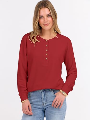 Image of ANRABESS Women's Waffle Knit Henley Top Long Sleeve Shirts