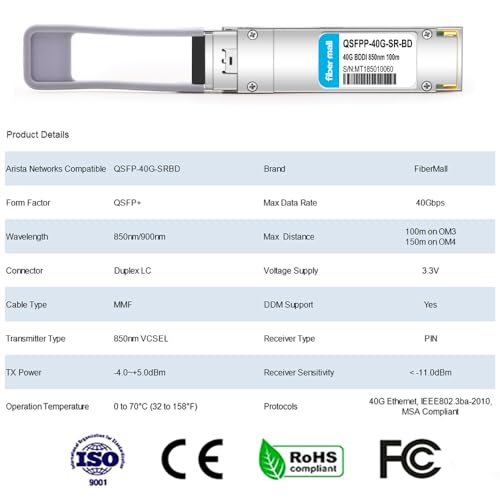 Image of 40GBASE-SR Bi-Directional Transceiver Module,Compatible with Arista Networks QSFPP-40G-SR-BD,QSFP+ 40G BiDi MMF 850nm /900nm 100m / 150m Duplex LC