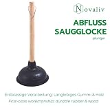 Novaliv Przepychacz do zlewu 140 mm śr. dzwon odwadniający Przepychacz do toalety Przepychacz do WC z drewnianą rękojeścią IDEAL jako przepychacz do zatorów Pompfix