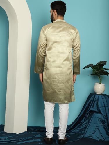 Image of SOJANYA (Since 1958, Men's Jacquard Silk Multi Shade Sequinned & White Pyjama Set