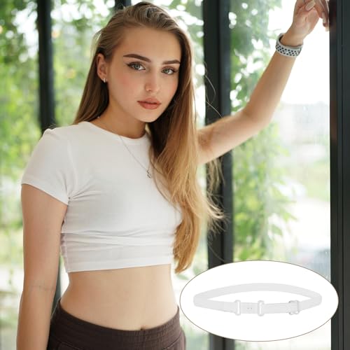Women's Invisible Shirt Tuck Belt (4 Pack) - Adjustable No Slip Elastic Band, Stays Hidden Under Tops & Dresses for Effortless Style, Black + White 7