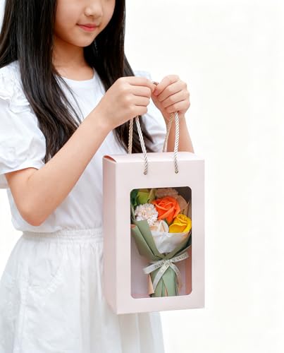 ソープフラワー 造花ブーケ ギフトボックス＆カード付き 枯れない花 母の日 卒業式 敬老の日 バレンタインデー お花 誕生日 プレゼント フラワーギフト 石鹼フラワー (オレンジ) [5]