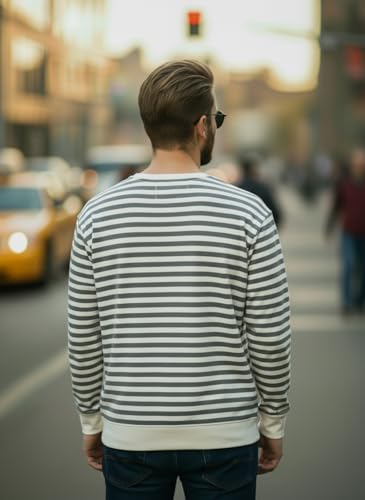 Image of Mack Jonney Men's Black Cotton Full Sleeve T-Shirt | Soft Breathable Casual Wear | Stylish Striped Round Neck Tshirt-JMAK-107