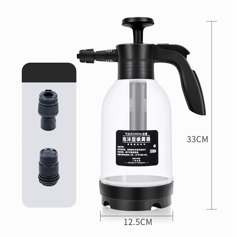 Segutage Pump Foaming Sprayer, Portable 2L Manual Pump Pressure Foam Sprayer Hand Pressure Bubble Sprayers for Home, Garden and Car Detailing and Washing (Black)