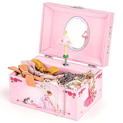 Girl's Musical Jewelry Storage Box With Spinning Ballerina Theme, Kids Musical Jewelry Box With Jewelry Set, Music Box For Little Girls Daughter Granddaughter, Birthday Anniversary, Swan Lake Tune #TOP4