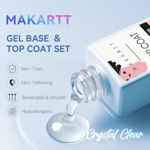 Makartt Top Coat Gel UV Base Coat Gels Nagellack 2 * 10ml UV Top Coat Set Kein Wischen Langanhaltendes Klares Gel Nagel Politur Top Basislack einweichen LED-Lampe