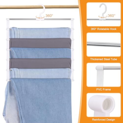 Fentar 4 Stück Hosenbügel Platzsparend, 6-Stöckiger Kleiderbügel Hosen Platzsparend, Hosenkleiderbügel mit 360° Drehbarem Haken, Hochbelastbarer Kleiderbügel Hosen, Hängeaufbewahrung Kleiderbügel