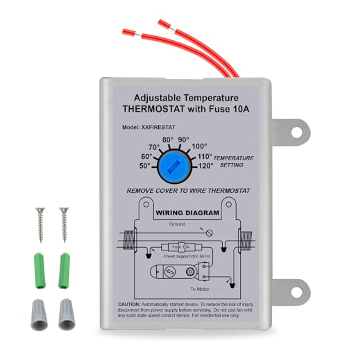 Attic Fan Thermostat Control Temperature Switch Adjustable 50-120°F 10A Fuse