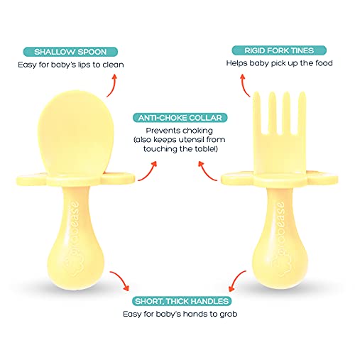 Grabease Baby Spoons Toddler Utensils Baby Utensils Baby Feeding Baby Fork, Bpa-Free & Phthalate-Free For Baby & Toddler, 1 Set, Yellow #TOP3