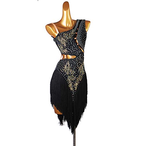 Nakokou Fringe Latin Sequin Dance Costumes Adult Tango Salsa Dance Dress(Black,M) #TOP1