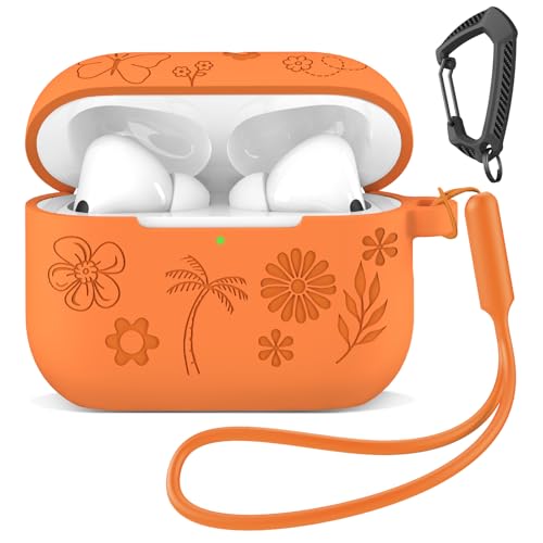 MATEPROX Flower Design Compatible with AirPods Pro 3 Case with Keychain/Hand Strap, Airpod Pro 3rd Generation[2025] Silicone Protective Headphone Cover Support Wireless Charging-Orange