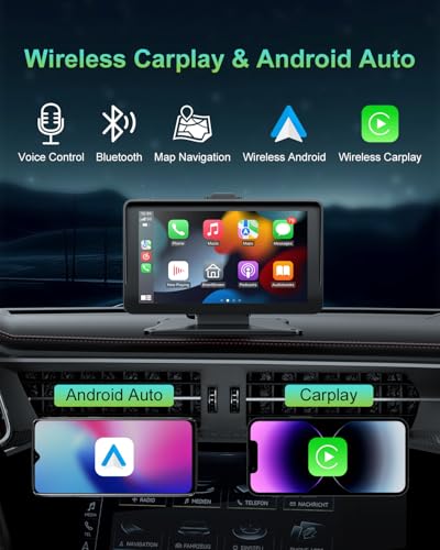 Image of Apple Carplay Screen for Car, 7 inch HD Portable Wireless Apple Carplay & Android Auto Touchscreen, with 1080P Backup Camera, Car Play Screen Tablet, GPS Navigation /Mirror Link /Bluetooth /FM /Voice Control