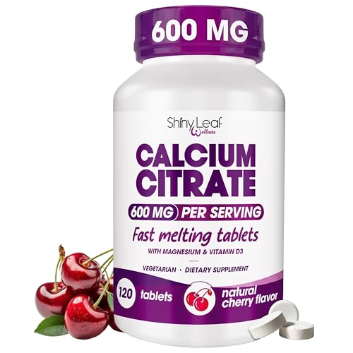 Shiny Leaf Bariatric Calcium Citrate 600mg with Magnesium & Vitamin D3, Cherry Flavor Fast Dissolve...