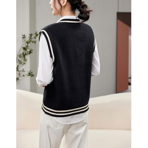 Image of Blostirno Women's V Neck Sweaters Vest Trendy Cable Ribbed Sleeveless Knit Striped Pullover Sweaters Tops