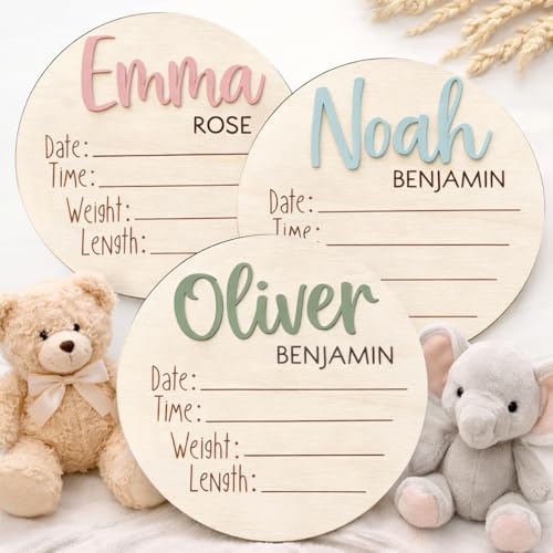 Personalized Baby Name Announcement Wooden Sign, Custom Birth Stat Plaque