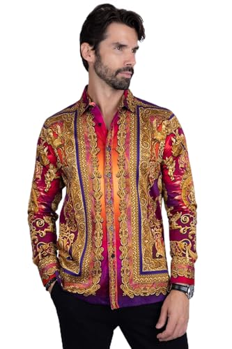 Barabas Men's Rhinestone Floral Medusa Long Sleeve Shirts 3SPR401