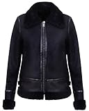 Entspannte Passform Infnity Leather Frauen Schwarz Echte WW2 Shearling Schaffell Pilot Radfahrer Jacke S