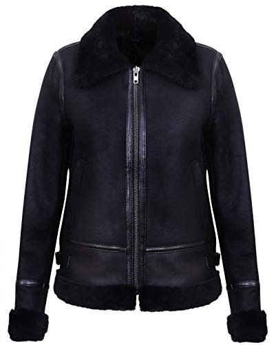 Infnity Leather Frauen Schwarz Echte WW2 Shearling Schaffell Pilot Radfahrer Jacke 4XLX