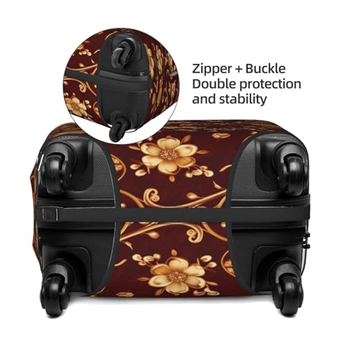 Golden Floral Embroidery On Red Swirling Vine Elastic Travel Luggage Covers Dustproof Scratch-Resistant Suitcase Protector Fit 22-24 Inch2