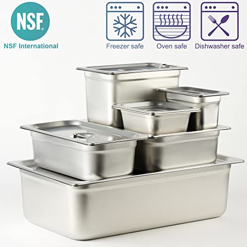 CURTA 6 Pack Anti-Jam Hotel Pans, 1/9 Size 2 1/2 Inch Deep, NSF Commercial 18/8 Stainless Steel Chafing Steam Table Pan, Catering Storage Metal Food Pan