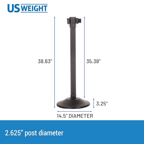 US Weight Crowd Control Barriers- Sentry Stanchion with Extended 11\' Retractable Belt Barrier– Easy Connect Assembly - Made in The USA