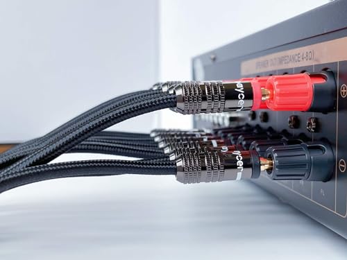 Image of Speaker Wire with Banana Plugs, 14AWG Speaker Cable with Gold-Plated Banana Tips,Oxygen-Free Copper (OFC), 6.6FT /2M
