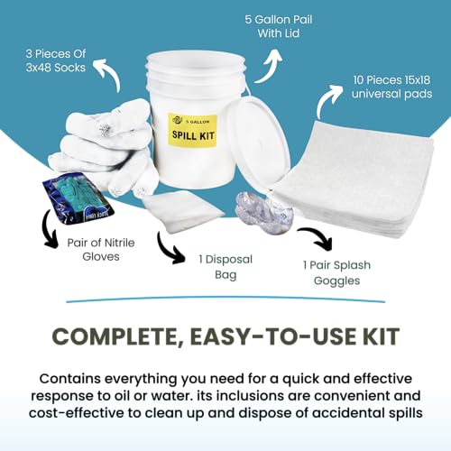 Image of 5-Gallon Spill Kit Container with Lid for Oil, Hazardous, and Bodily Fluid Cleanup
