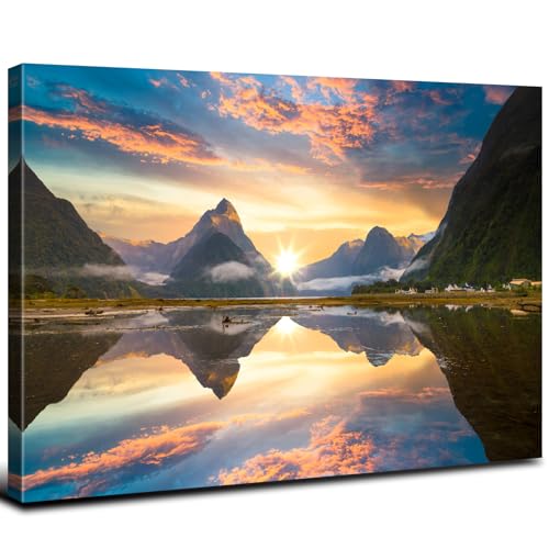 Image of Nature Scenery Canvas Wall Art for Living Room Office Wall Decor National Parks Poster Prints Mountains Lake Reflection Landscape Painting Misty Forest Scenery Modern Artwork Home Decorations 32x48 inch
