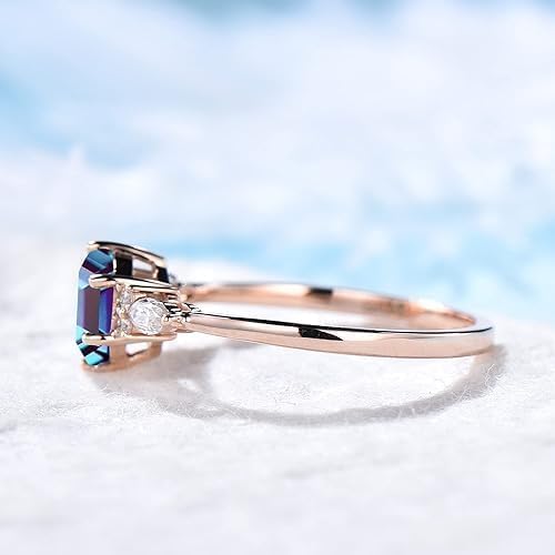 RARE JEWELS HUB Hexagon Cut Alexandrite Engagement Ring Unique Design Wedding Ring 14K Rose Gold Plated Anniversary Promise Ring for Women