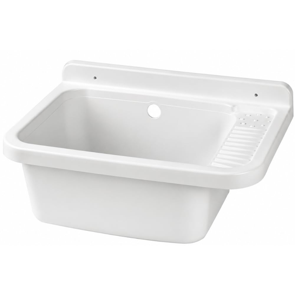 Schläfer 9610101- Pilozzo a Parete in Resina Bianco 59x39x28 cm con sifone di Scarico e Piletta, Lavatoio Lavapanni per Interno ed Esterno, Resistente agli acidi di uso comune