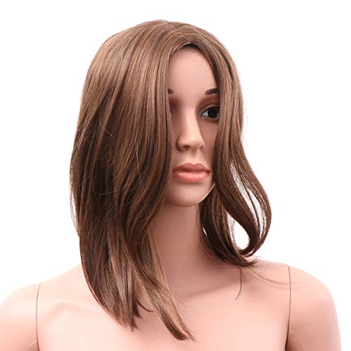 Lurrose Capacete de fibra de cabelo encaracolado interno médio longo peruca de cabelo requintado par