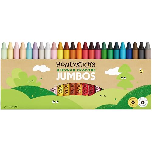 Honeysticks Jumbo Crayons (24 Pack) - Non Toxic Crayons - 100% Pure Beeswax and Food Grade Colors - 24 Bright Colors - Large Easy to Hold and Use - Preschool Art Supplies for Toddlers/Kids 3-5 4-8